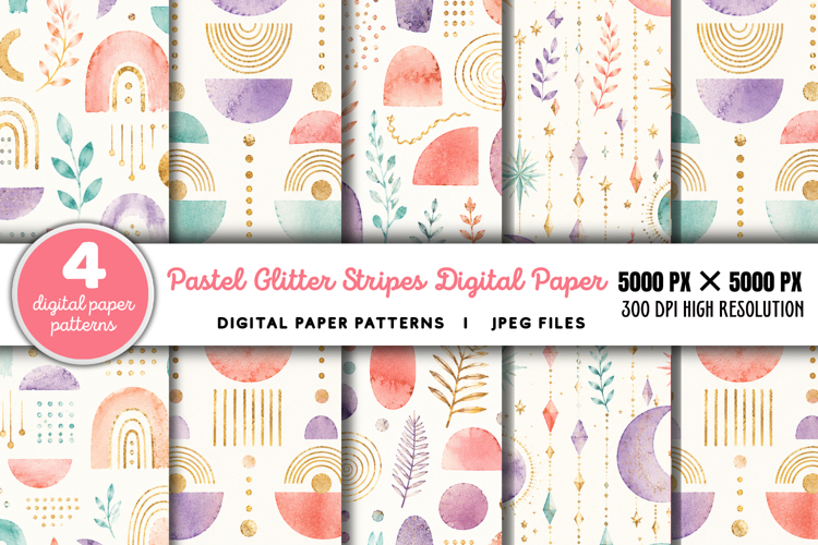 Pastel Glitter Stripes Digital Paper JPG
