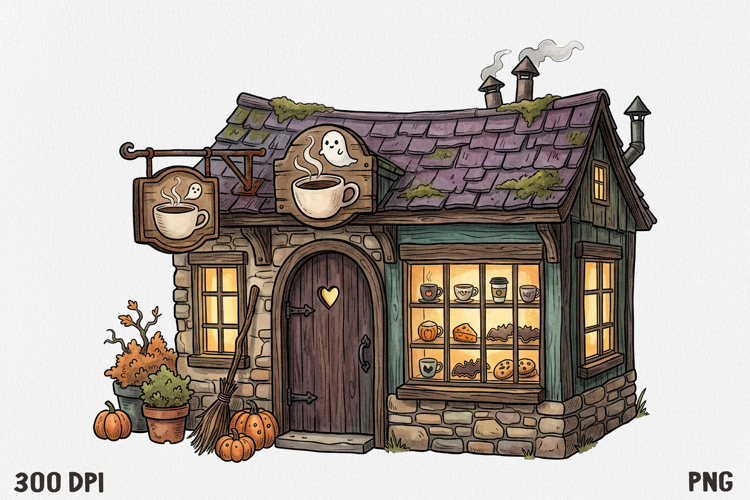 Whimsical Fantasy Cottage Clipart PNG, Autumn Shop House.