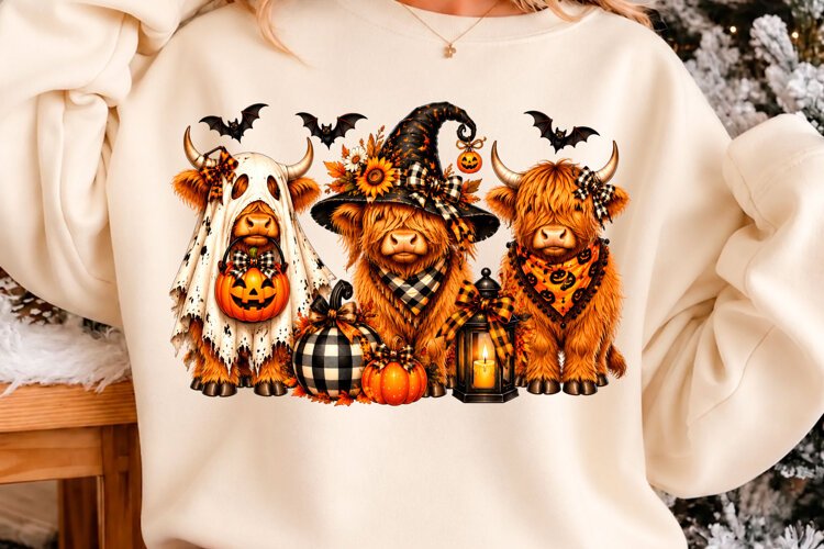 Halloween Highland Cow Halloween Shirt Sublimation P example image 1
