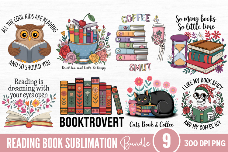 Reading Book Sublimation Bundle PNG