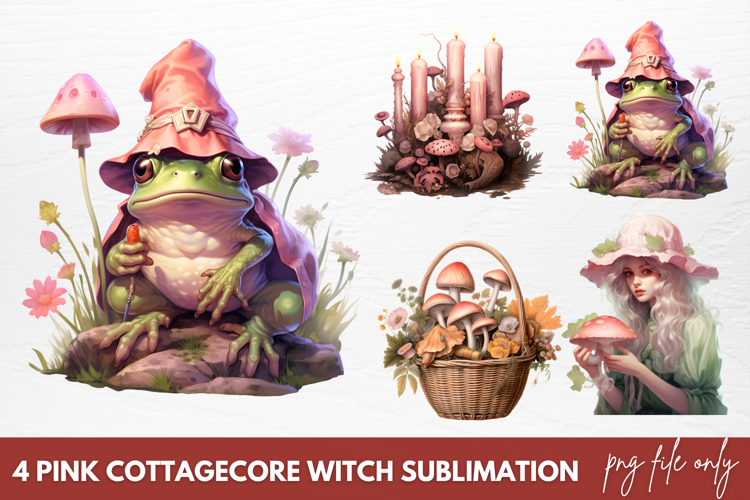 Watercolor Pink Cottagecore Witch Sublimation Clipart