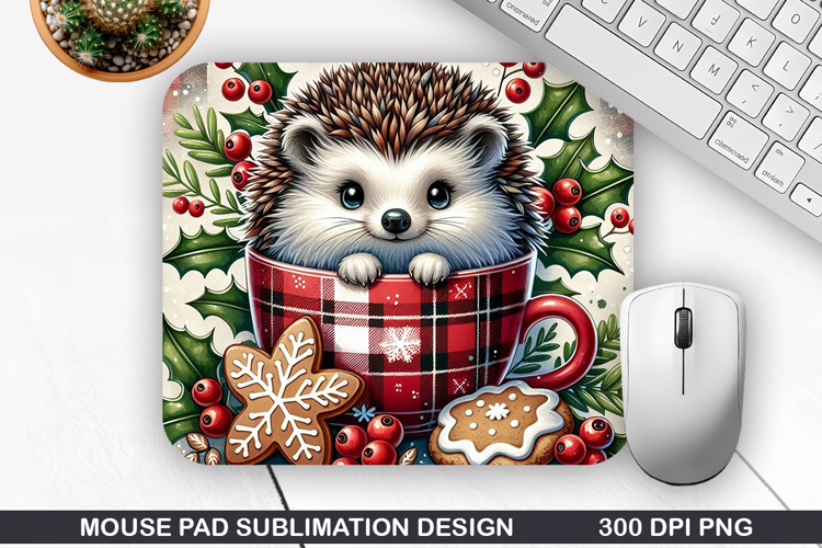 Hedgehog Mouse Pad Sublimation, Christmas Mouse Pad PNG