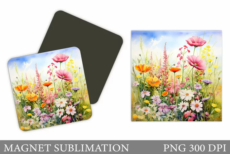 Flowers Magnet Sublimation. Wildflowers Sguare Magnet Design