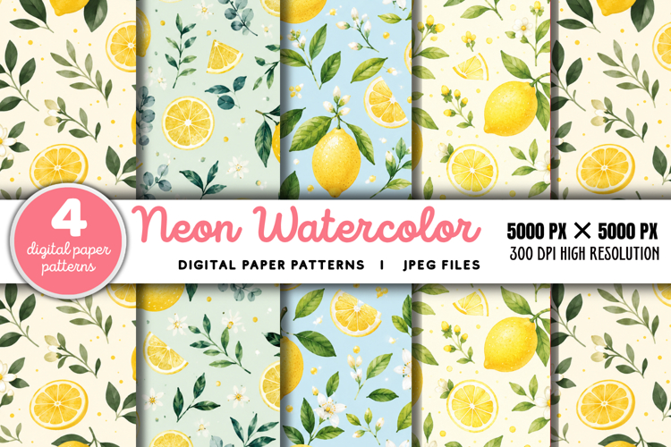 Neon Watercolor Stripes Pattern Paper JPG
