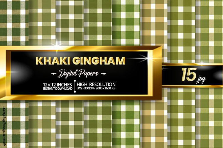 Khaki Gingham Digital Papers 15 Variations