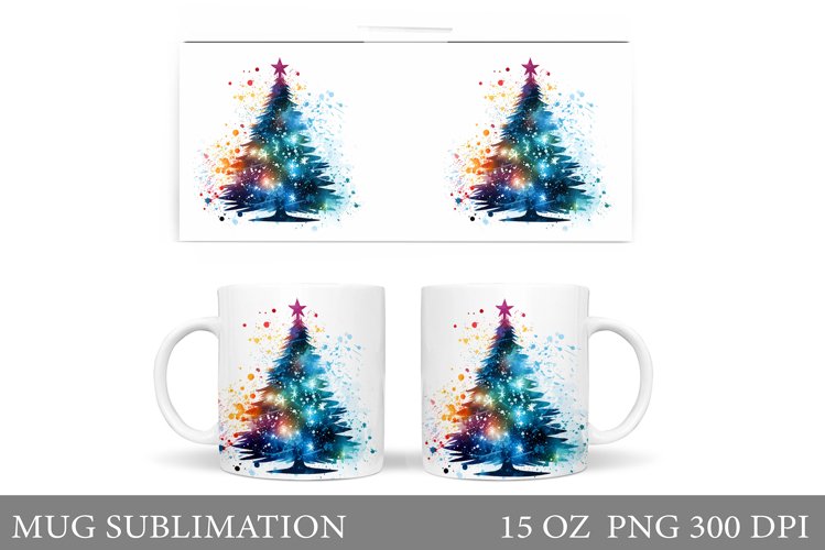 Christmas Tree Mug Design. Rainbow Christmas Tree Mug Wrap
