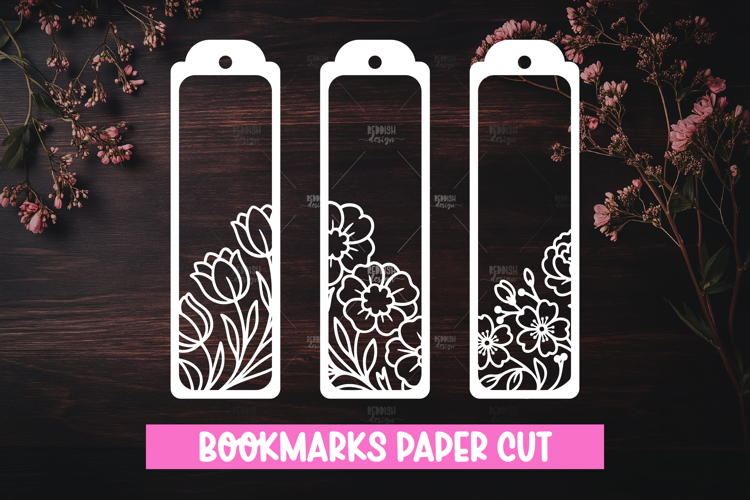 3 Floral Bookmarks Paper cut SVG Laser cut,Cricut,Silhouette