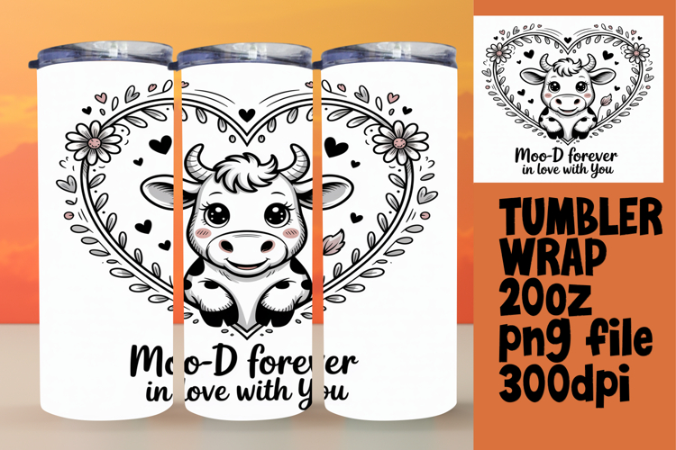 Sublimation-Ready 20oz Design , Cute Cow