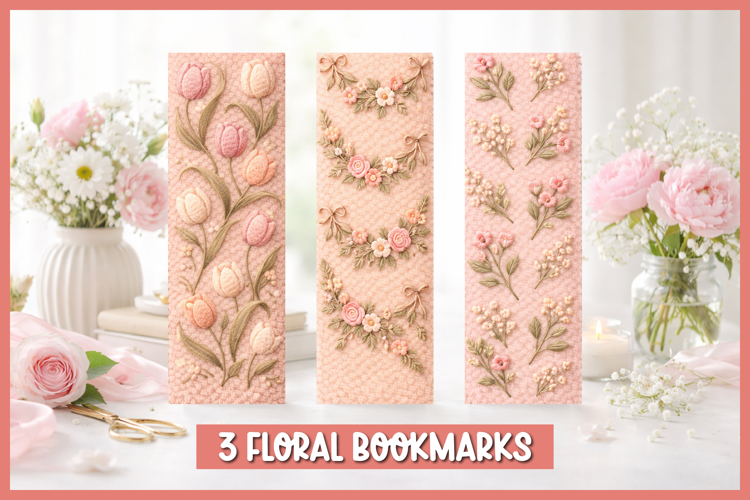 Punch needle bookmark with embroidered flowers