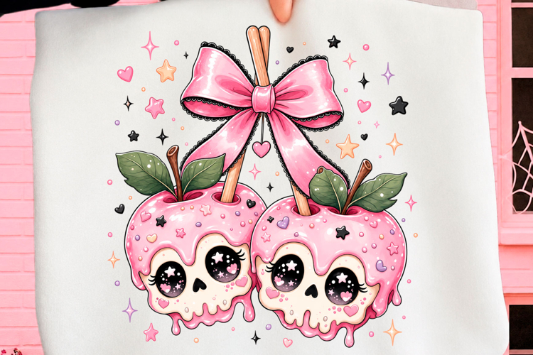 Pink Skull Candy Apple Halloween PNG