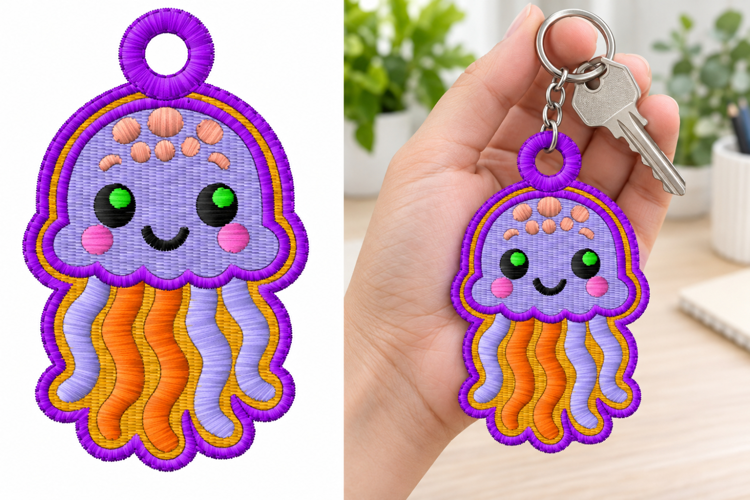 Cute Jellyfish Keychain Embroidery