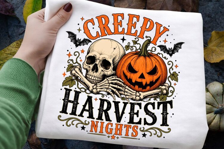 Creepy Harvest Nights Skull Pumpkin Halloween Vintage example image 1