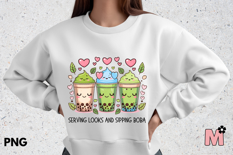 Serving looks and sipping Boba sublimation PNG file