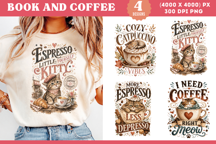 Funny Cat Coffee Quote Sublimation PNG