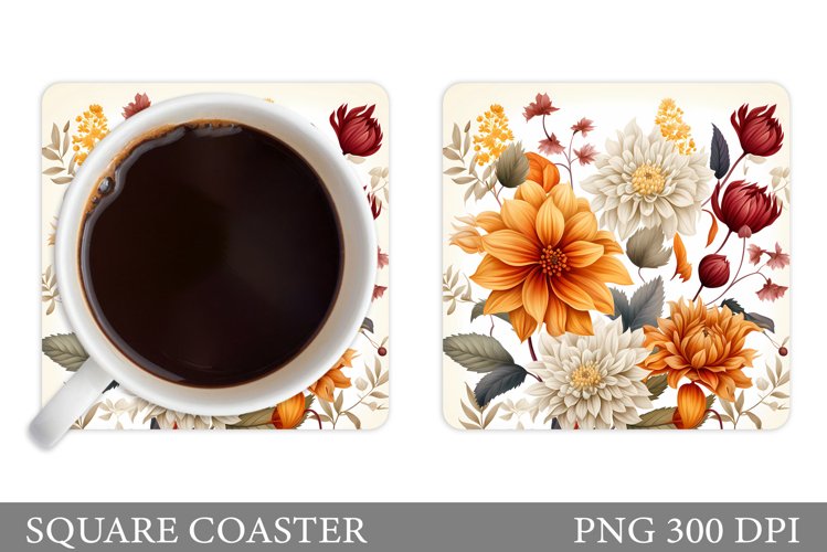 Flowers Coaster Design. Flowers Square Coaster Sublimation example image 1