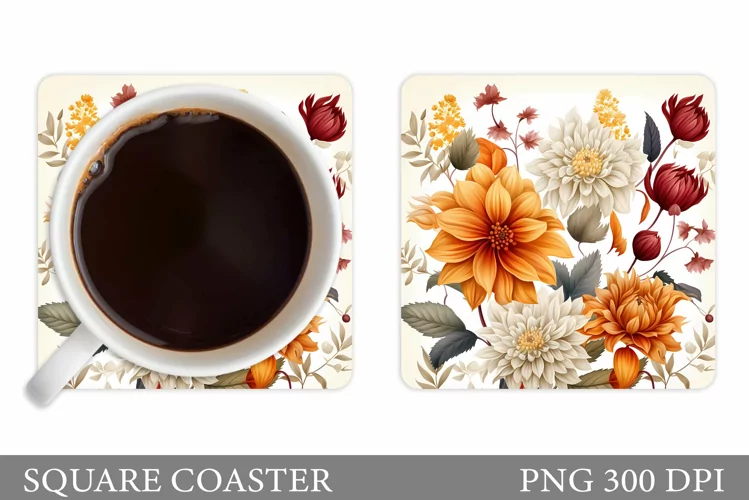 Flowers Coaster Design. Flowers Square Coaster Sublimation