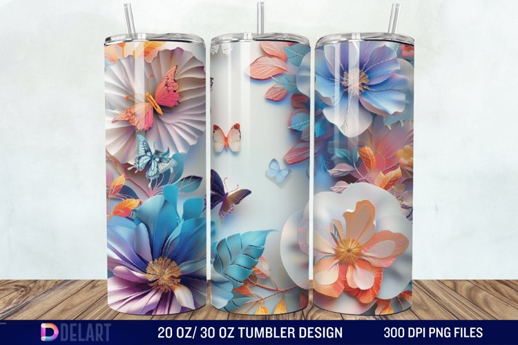 3D Flower Butterfly Tumbler Wrap example image 1