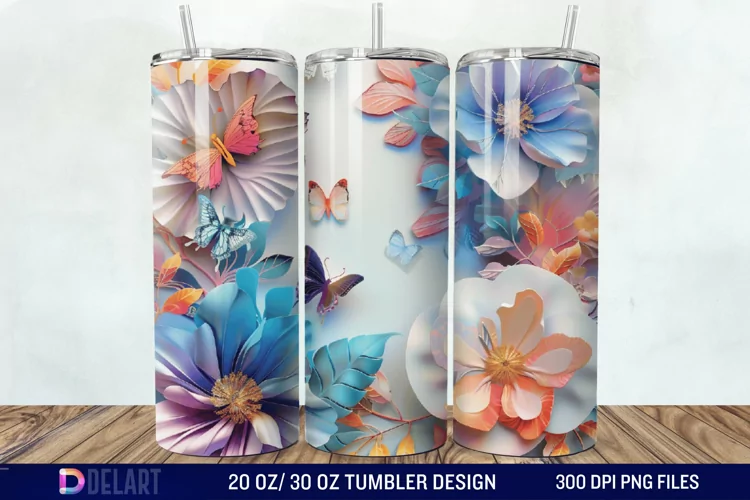 3D Flower Butterfly Tumbler Wrap