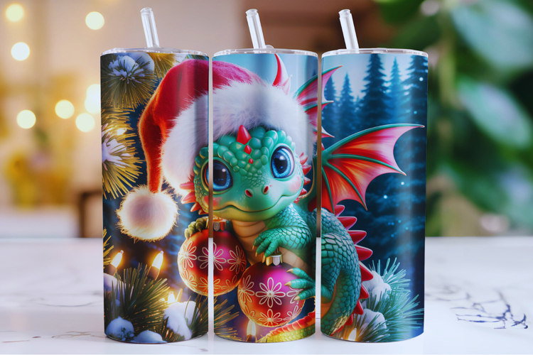 Merry Christmas Dragon Tumbler Wrap | Christmas Wrap