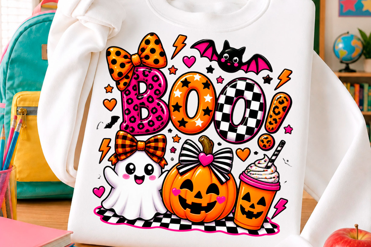 Cute boo Halloween typography with ghost pumpkin t shirt