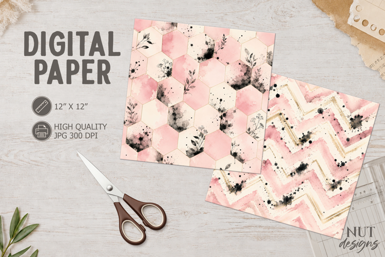 Blush Geometric Watercolor Pink digital paper