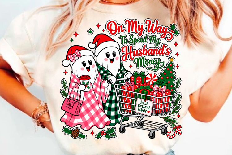 On My Way To Spend My Husband's Money Christmas T-Shirt Desi