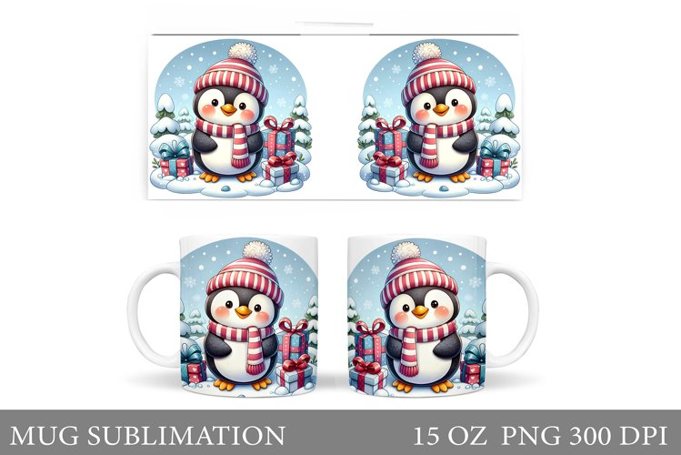 Cute Penguin Mug Design. Christmas Mug Sublimation
