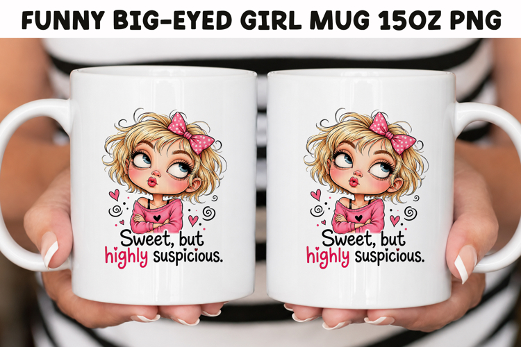 Funny Big-Eyed Girl 15oz Mug Wrap Sublimation PNG.