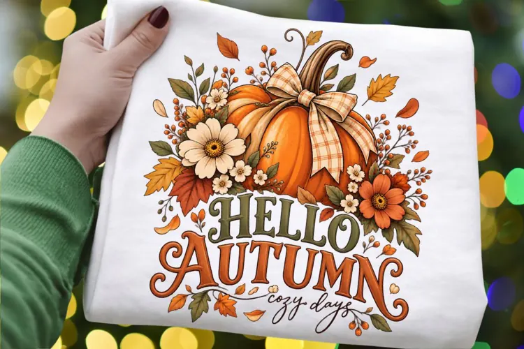 Hello Autumn PNG, Cozy Fall Pumpkin and Floral Design