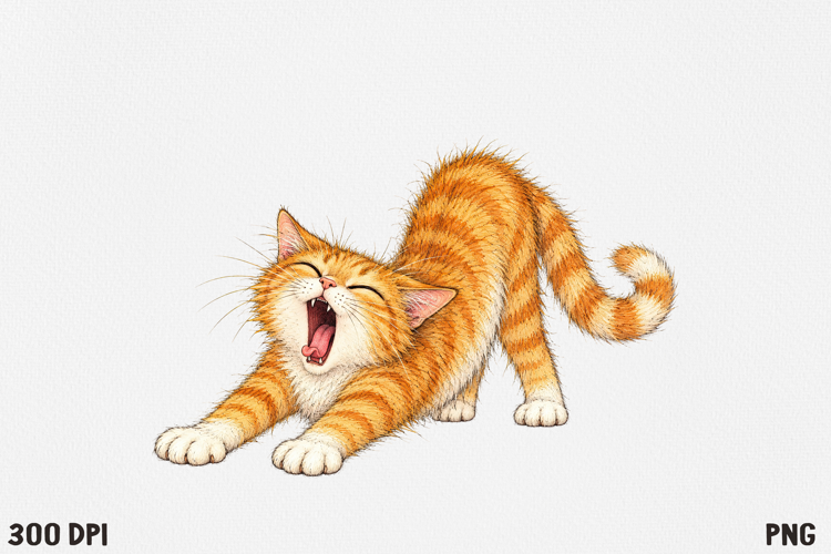Funny Fluffy Cat Clipart PNG, Cute Crazy Cat Illustration.