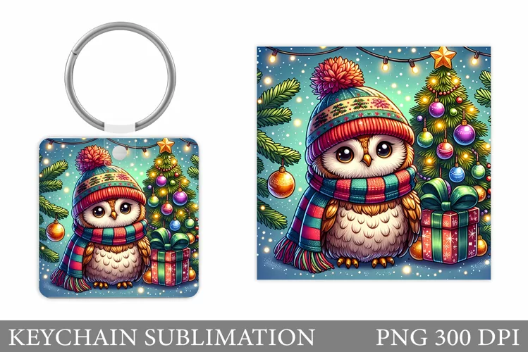 Cute Owl Keychain Design. Christmas Keychain Sublimation