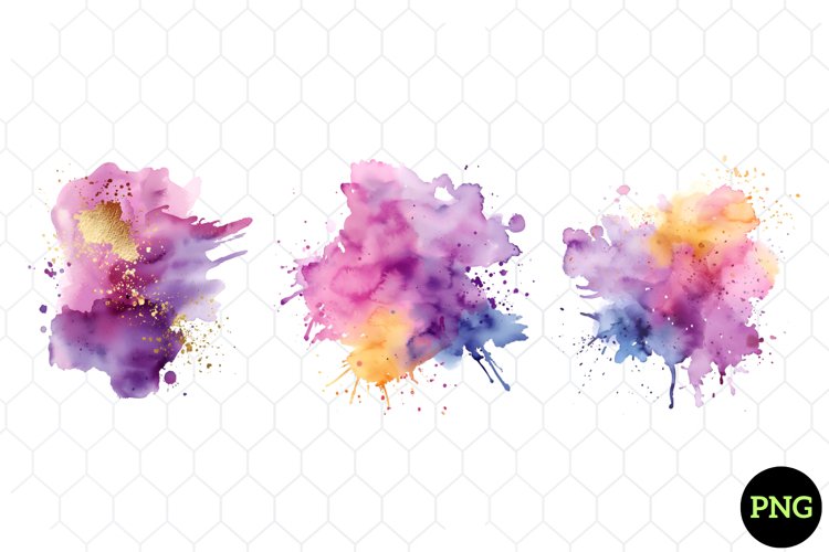 Watercolor Purple Pink Gold Splash Clipart example image 1