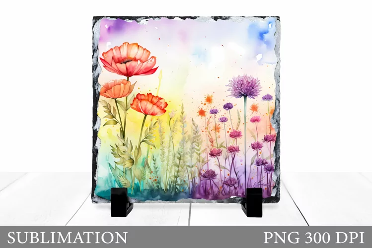 Flowers Square Sublimation. Wildflowers Slate Sublimation