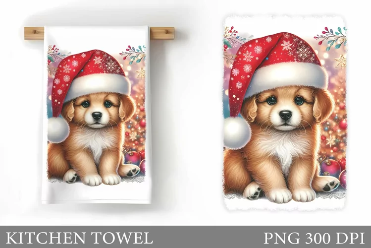 Cute Dog Kitchen Towel. Christmas Dog Kitchen Towel Design