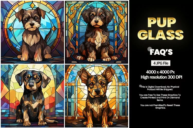 Pup Stained Glass Square Coaster - 04 Variations
