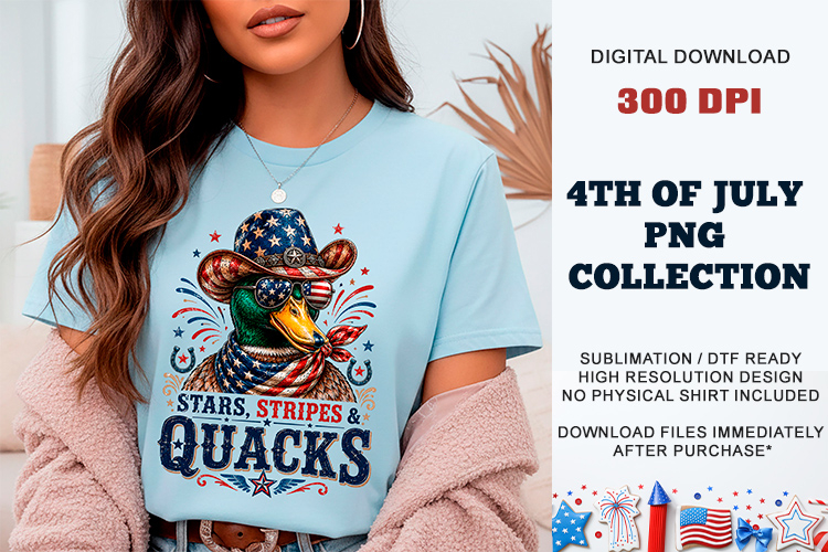 Stars, Stripes & Quacks PNG | Patriotic Duck DTF