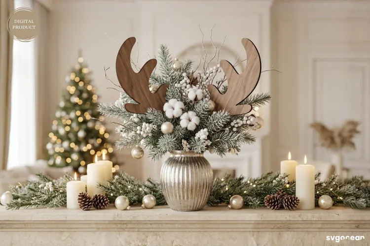 Reindeer Antler Plant Stake Laser Cut | Herb Label | SVG
