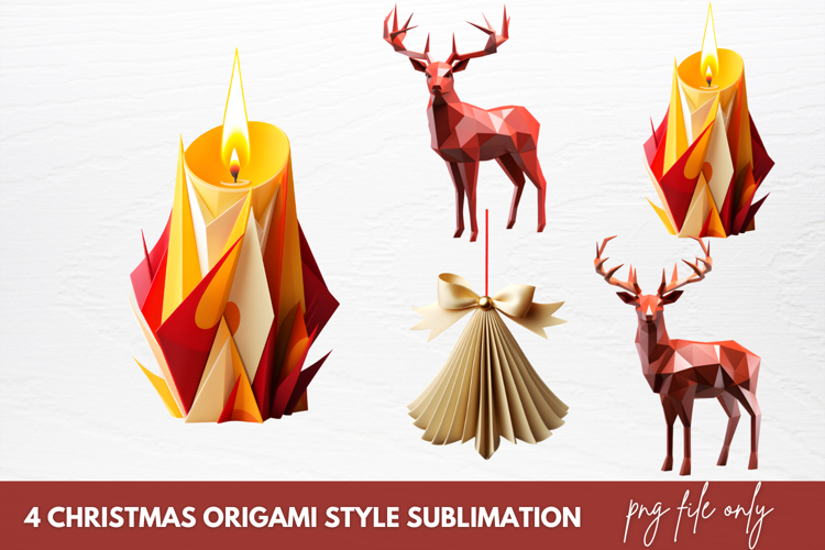 Christmas Origami Style Sublimation Clipart
