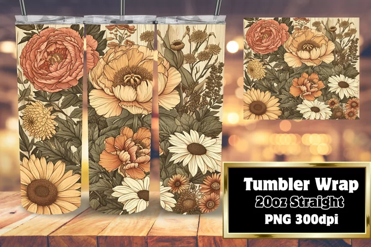 Retro Flower Design Tumbler Wrap - 20oz