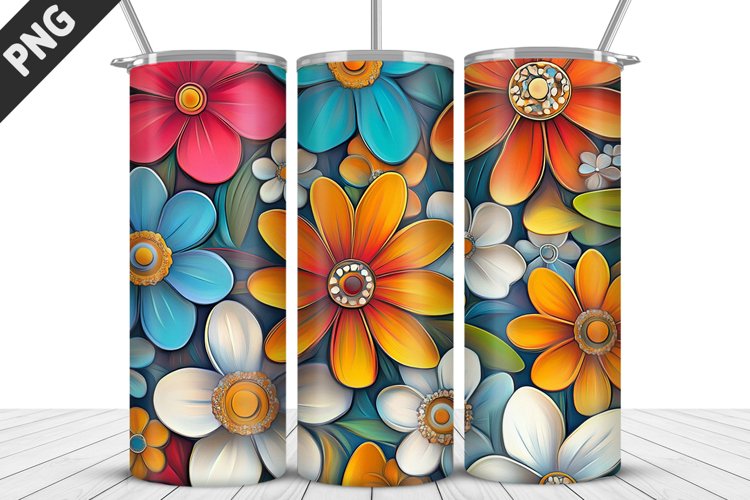 3D Prettiest Flowers Tumbler Wrap | Sublimation Design example image 1