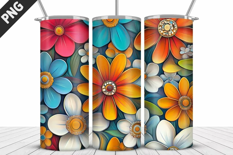3D Prettiest Flowers Tumbler Wrap | Sublimation Design