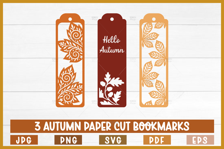 3 Autumn Paper Cut Bookmarks SVG