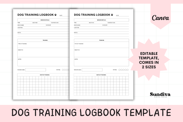 Dog Training Logbook Template 1 | Detailed Session