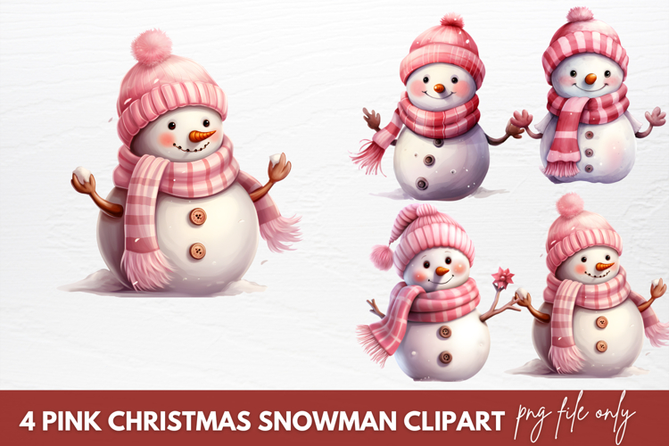 Pink Christmas Snowman Clipart Sublimation