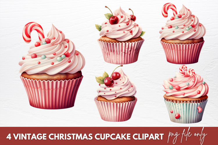 Vintage Christmas Cupcake Clipart Sublimation