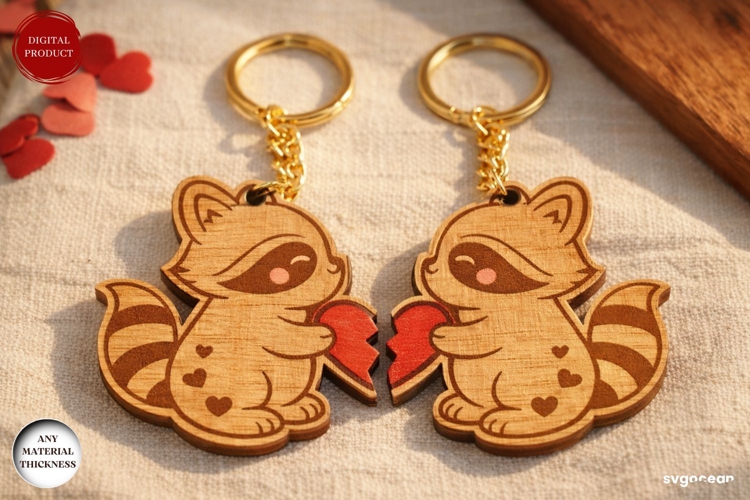 Raccoon Couple Keychain Laser Cut | SVG | Keyring