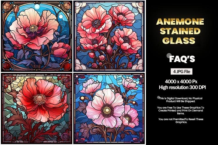 Stained Glass Anemone Square Coaster - 04 Variations example image 1