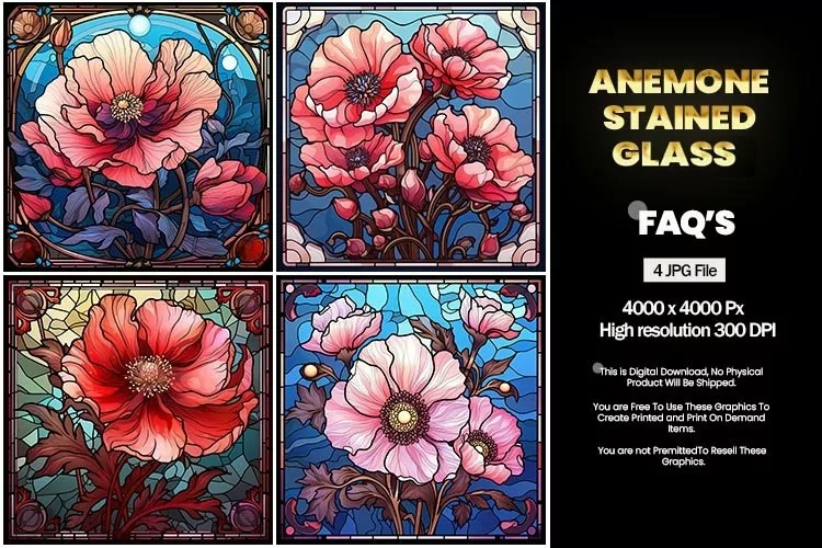 Stained Glass Anemone Square Coaster - 04 Variations