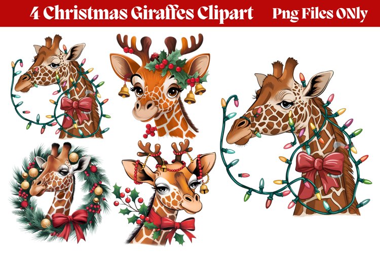 Christmas Giraffes Clipart PNG