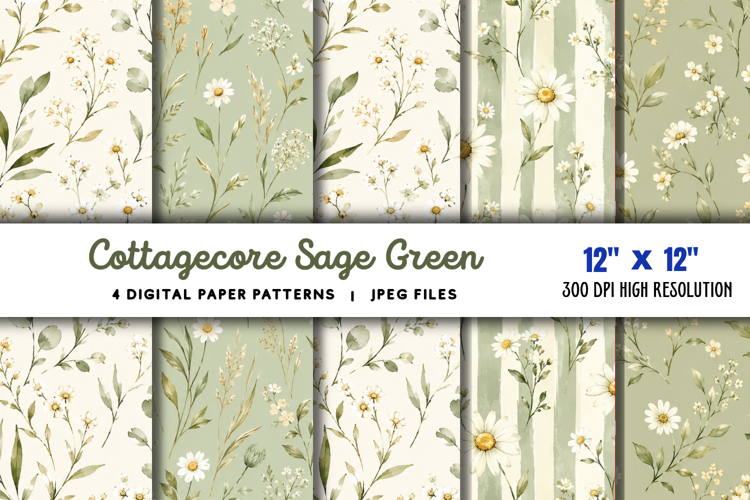 Cottagecore Sage Green Daisy Paper JPG